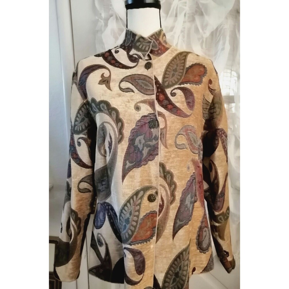 VTG Khangura Jacket Women Large Art to Wear Paisley Tapestry High Neck USA Made